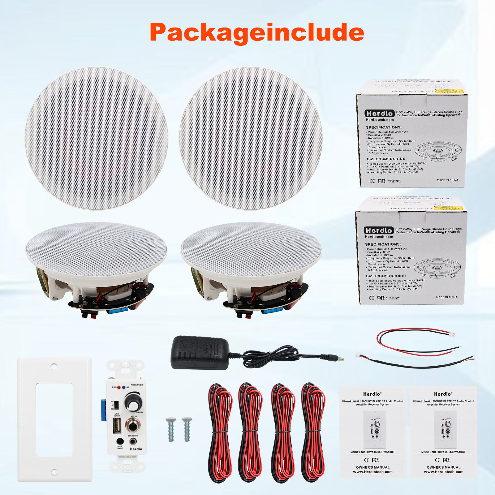Herdio 6.5" In-Ceiling Bluetooth Speakers 600 Watts for Powerful Audio Performance