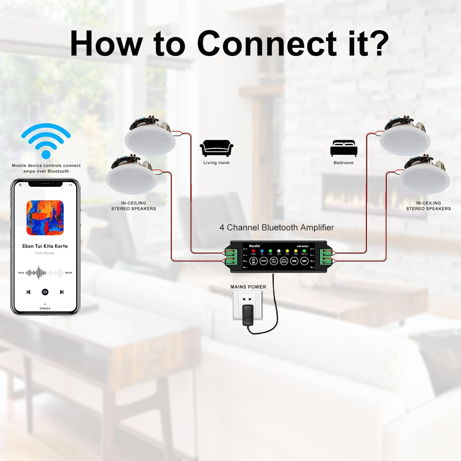 Herdio 6.5" In-Ceiling Bluetooth Speakers 600 Watts Home Audio