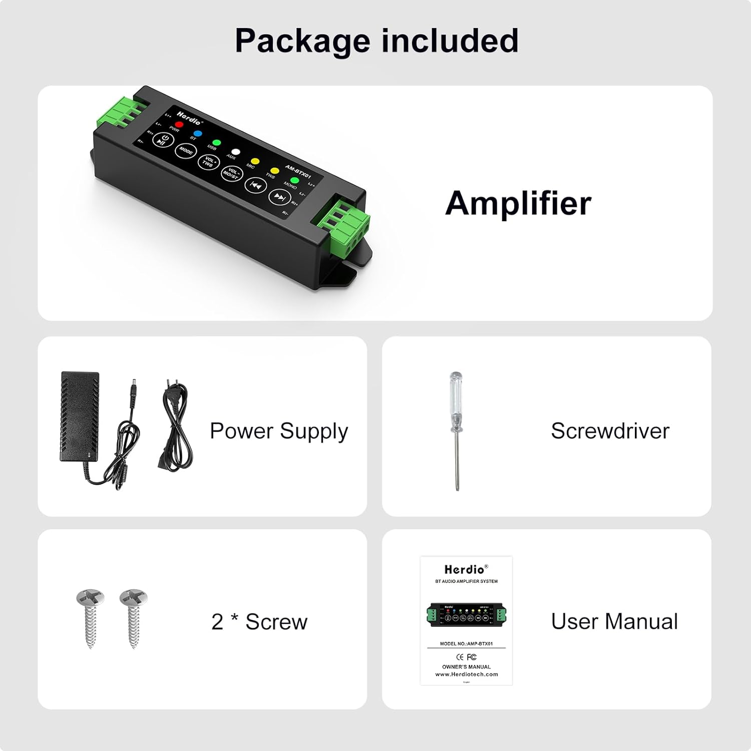 Herdio 4-Channel Amplifier Bluetooth 5.0 Amp Receiver 200W Power