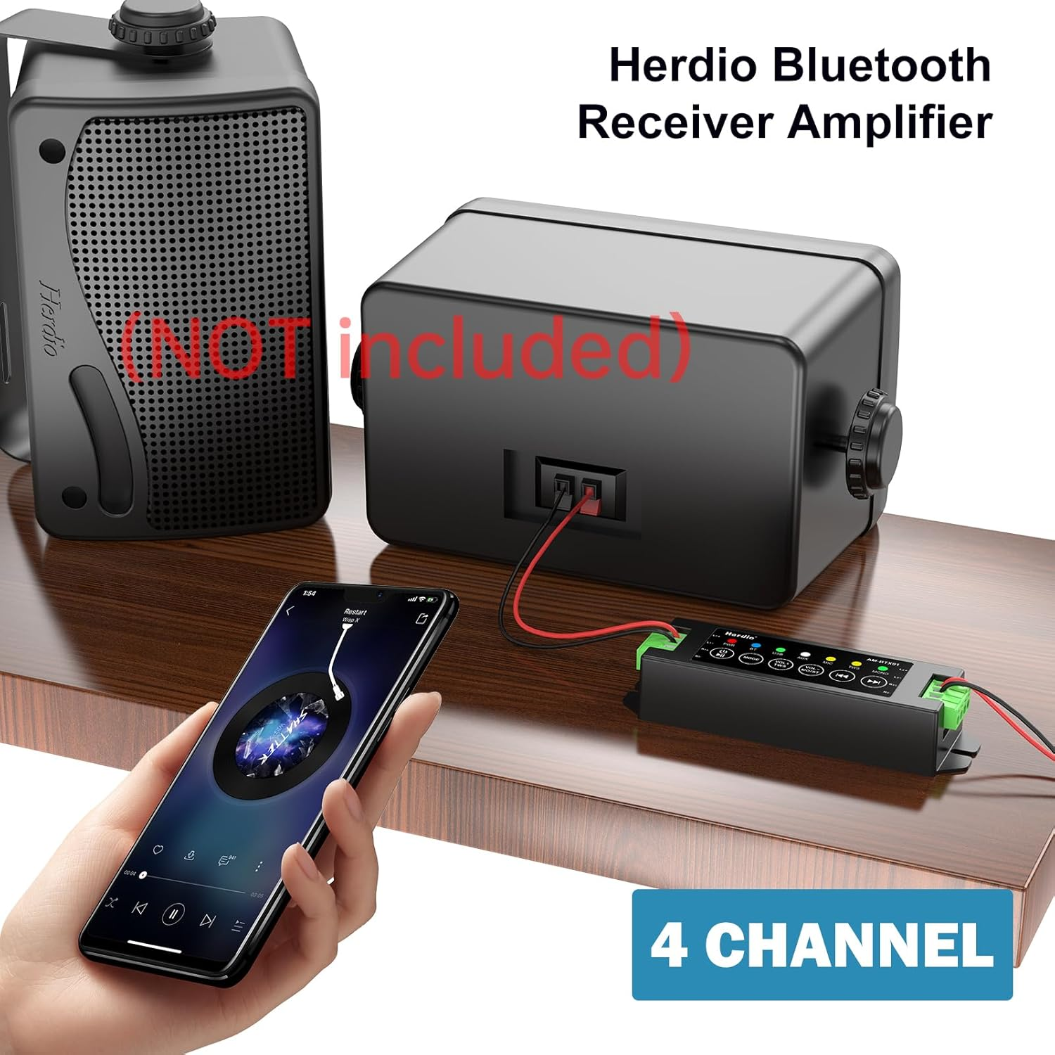 Herdio 4-Channel Amplifier Bluetooth 5.0 Amp Receiver 200W Power