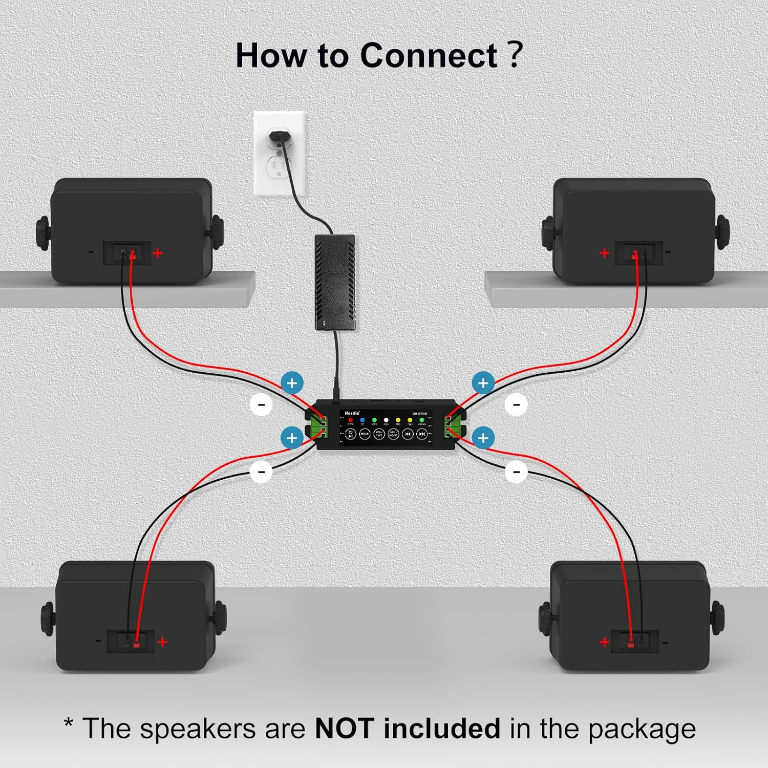 Herdio 4-Channel Amplifier Bluetooth 5.0 Amp Receiver 200W Power
