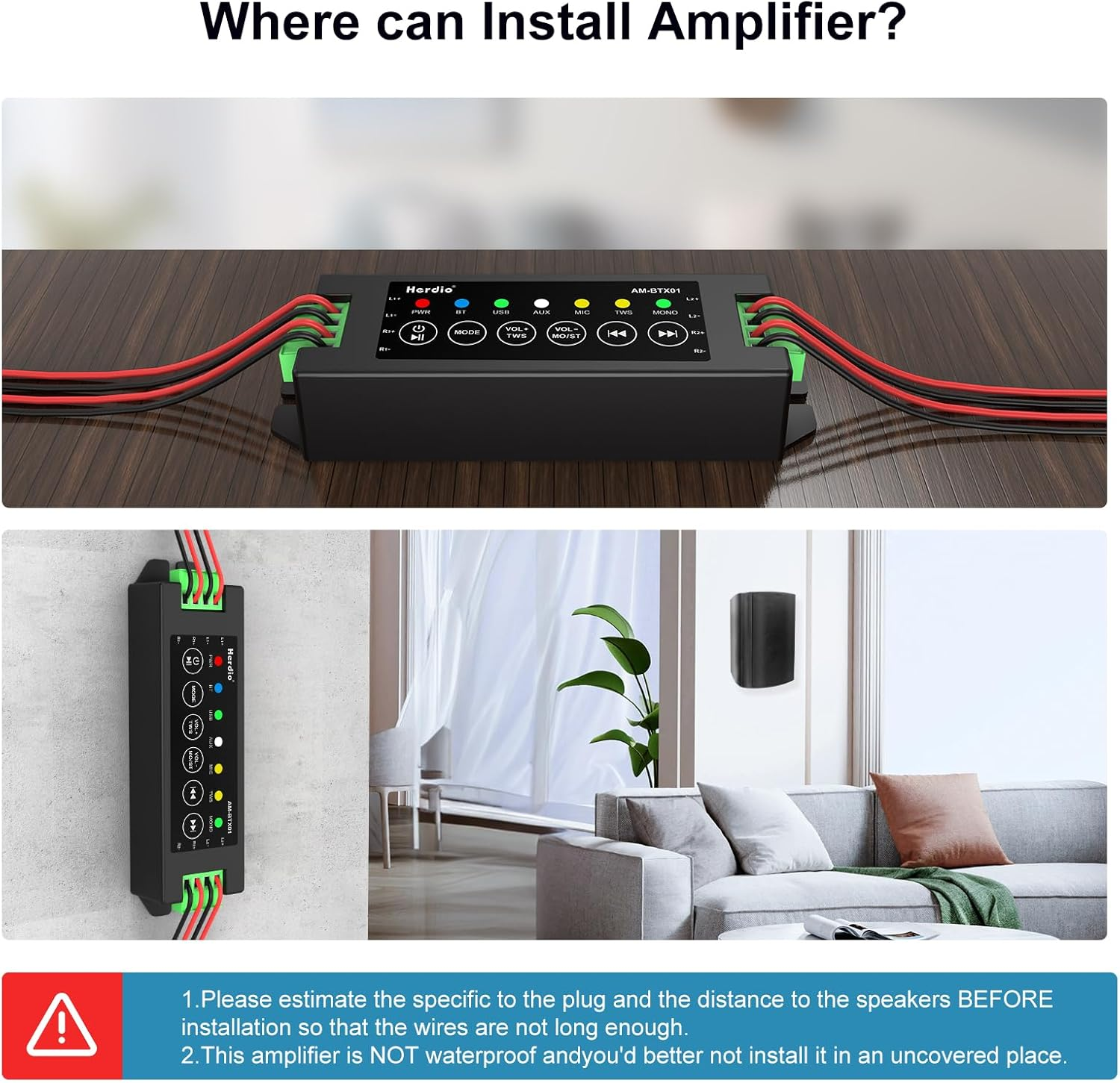 Herdio 4-Channel Amplifier Bluetooth 5.0 Amp Receiver 200W Power