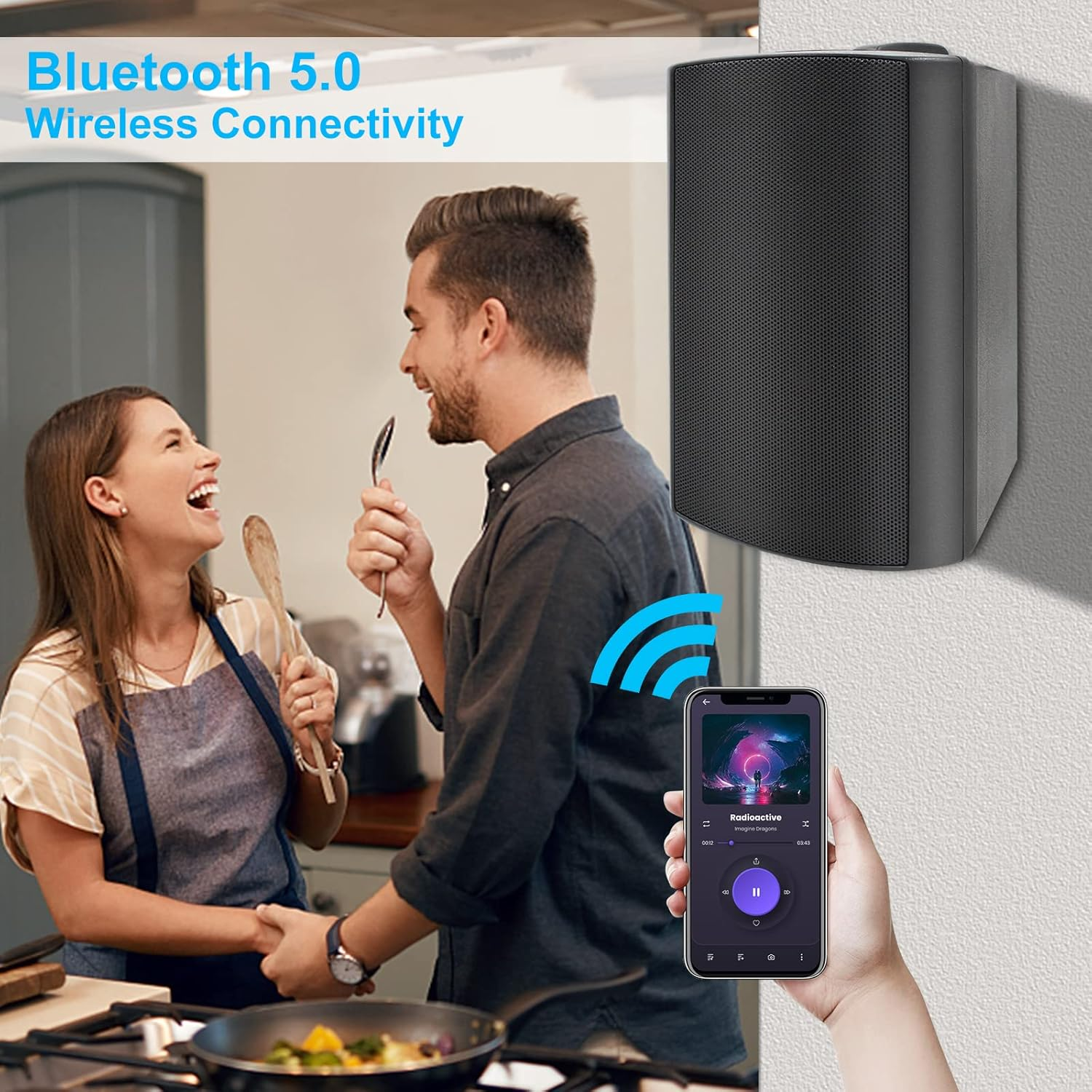 Herdio 6.5" Indoor Outdoor Bluetooth Speakers Waterproof with Powerful Bass, 2-Way Wall Mount 400W - HOS601BT