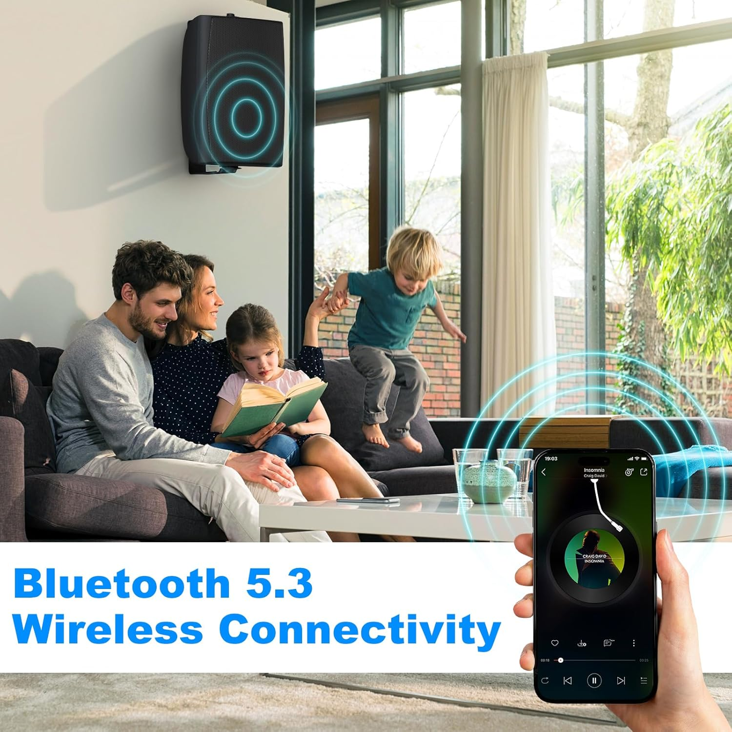 Herdio 8 inch 600W Outdoor Bluetooth Speakers Waterproof Wired with Powerful Bass, TWS Pairing Wall Mount Durable Loud Sound System Suitable for Patio Garden Porch Backyard Home Theater (1 Pair Black)