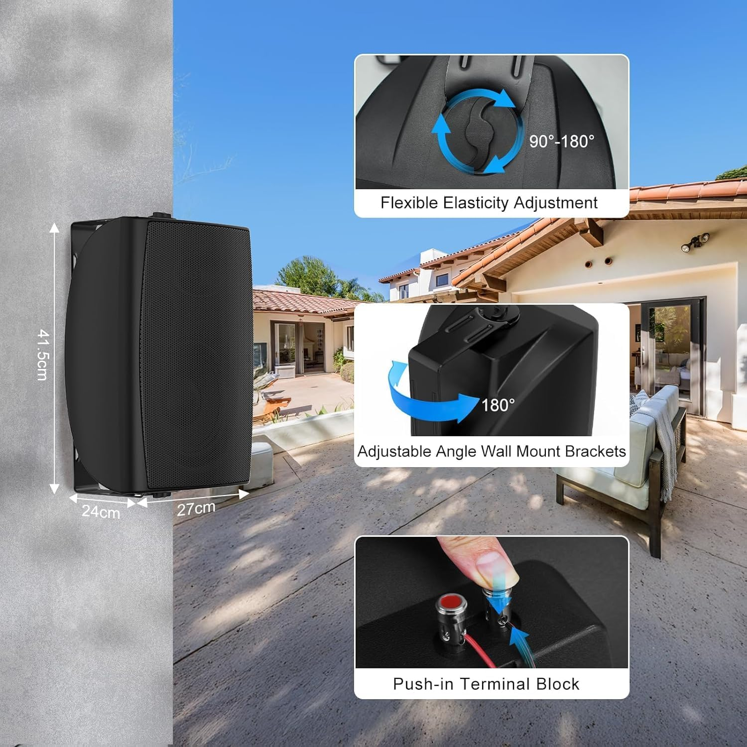 Herdio 8 inch 600W Outdoor Bluetooth Speakers Waterproof Wired with Powerful Bass, TWS Pairing Wall Mount Durable Loud Sound System Suitable for Patio Garden Porch Backyard Home Theater (1 Pair Black)