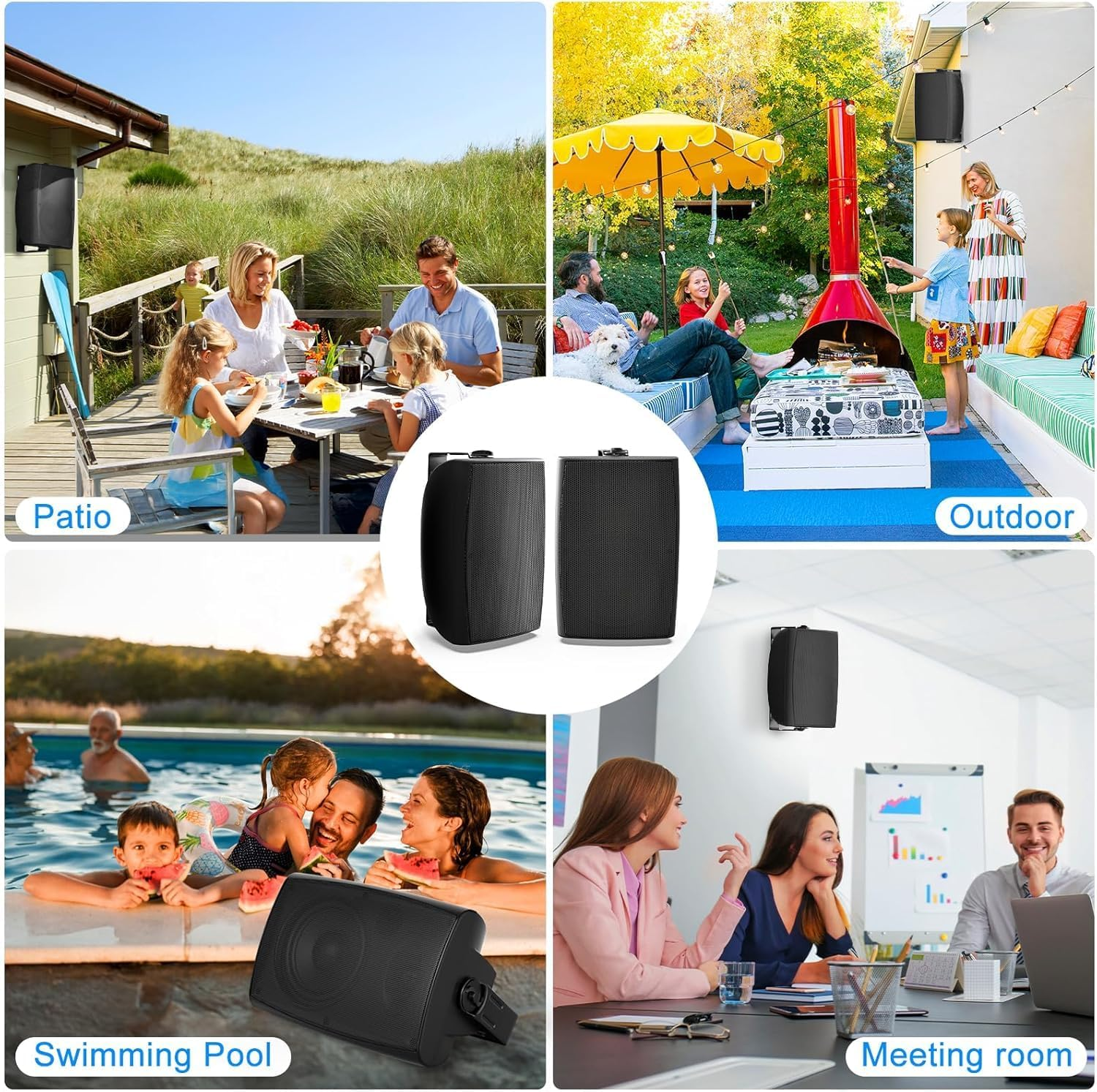 Herdio 8 inch 600W Outdoor Bluetooth Speakers Waterproof Wired with Powerful Bass, TWS Pairing Wall Mount Durable Loud Sound System Suitable for Patio Garden Porch Backyard Home Theater (1 Pair Black)