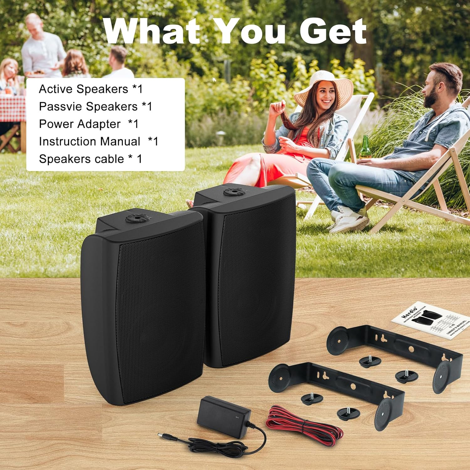 Herdio 8 inch 600W Outdoor Bluetooth Speakers Waterproof Wired with Powerful Bass, TWS Pairing Wall Mount Durable Loud Sound System Suitable for Patio Garden Porch Backyard Home Theater (1 Pair Black)
