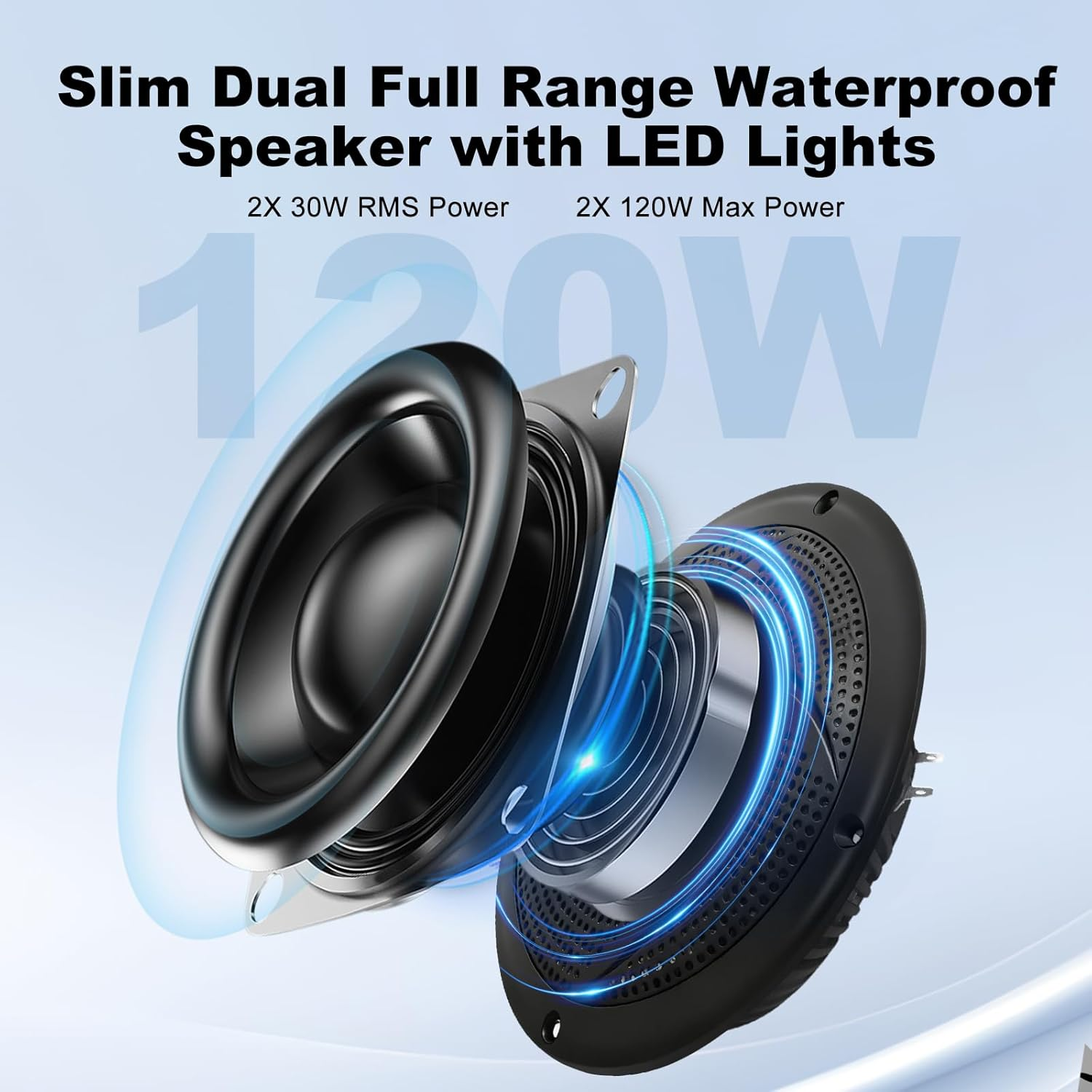Herdio 6.5 Inch 240W Waterproof Marine Speakers - 2 Way Weather Resistant with LED Lights, and Low Profile Slim Style for Ooutdoor Boat,RV