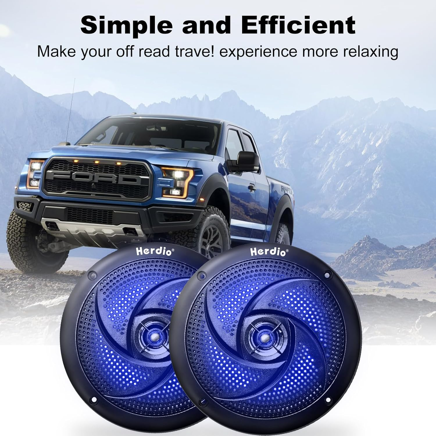Herdio 6.5 Inch 240W Waterproof Marine Speakers - 2 Way Weather Resistant with LED Lights, and Low Profile Slim Style for Ooutdoor Boat,RV