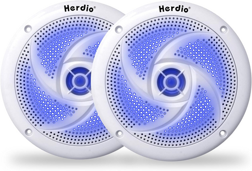 Herdio 5.25" Marine Speakers 160W | Waterproof LED Slim Profile for Boat, RV, ATV & Golf Cart