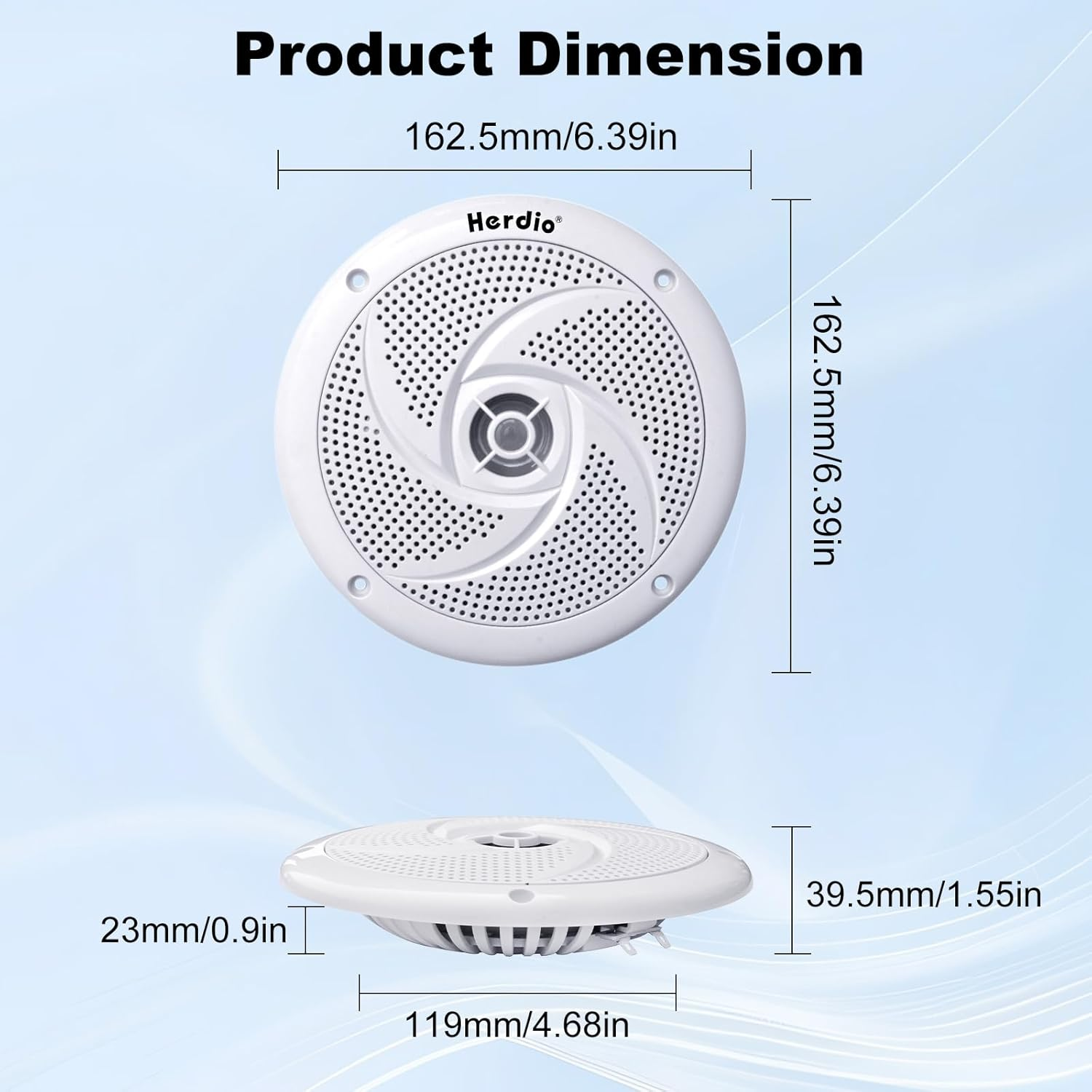 Herdio 5.25 Inch 160W Waterproof Marine Speakers - 2 Way Weather Resistant with LED Lights, and Low Profile Slim Style Suitable for Boat, RV, ATV, UTV, Golf Cart (1 Pair, White)