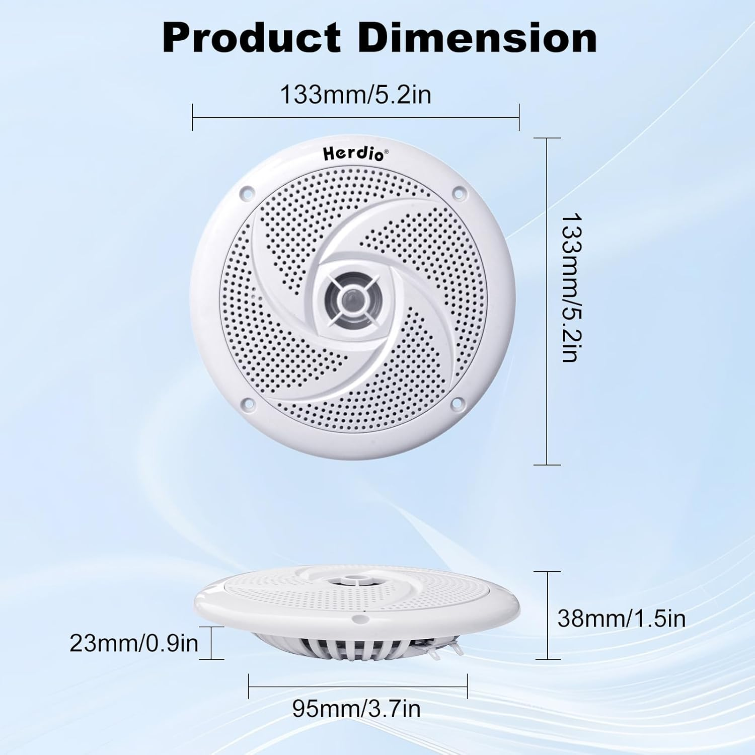 Herdio 4 Inch 80W Waterproof Marine Speakers - 2 Way Weather Resistant with LED Lights, and Low Profile Slim Style Suitable for Boat, RV, ATV, UTV, Golf Cart (1 Pair, Black)