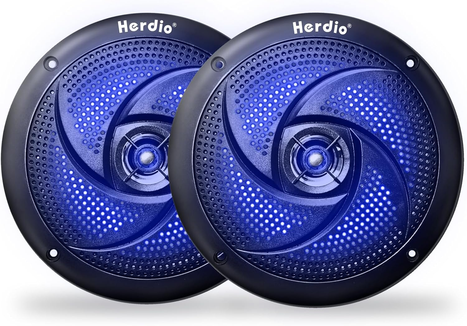 Herdio 4 Inch 80W Waterproof Marine Speakers - 2 Way Weather Resistant with LED Lights, and Low Profile Slim Style Suitable for Boat, RV, ATV, UTV, Golf Cart (1 Pair, Black)