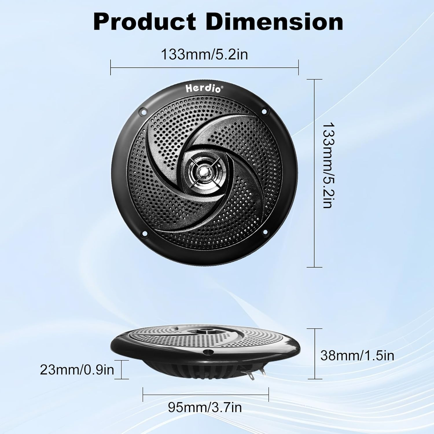 Herdio 4 Inch 80W Waterproof Marine Speakers - 2 Way Weather Resistant with LED Lights, and Low Profile Slim Style Suitable for Boat, RV, ATV, UTV, Golf Cart (1 Pair, Black)