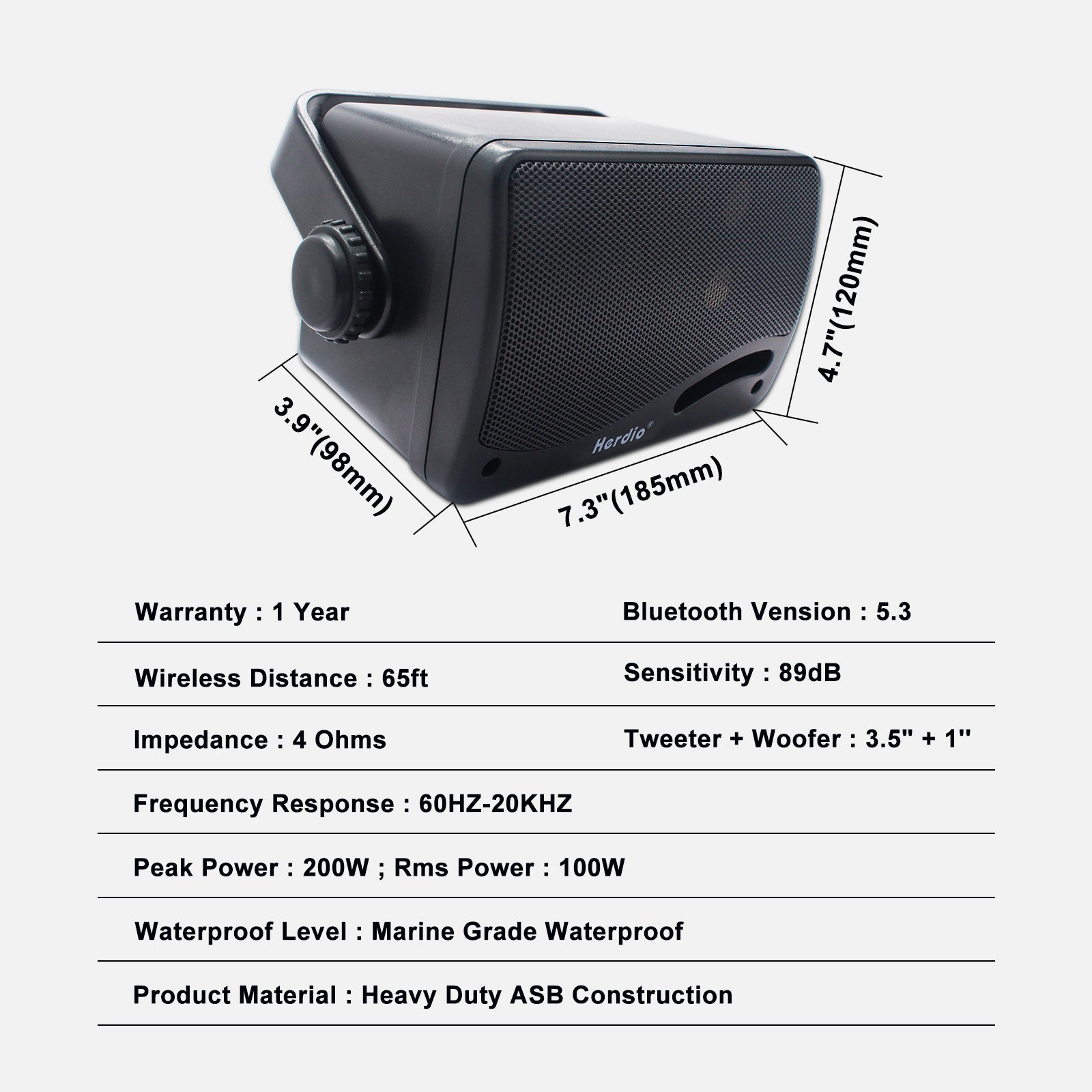 Herdio 3.5" Bluetooth Outdoor Speakers 200 Watts 2-Way Powerful Sound