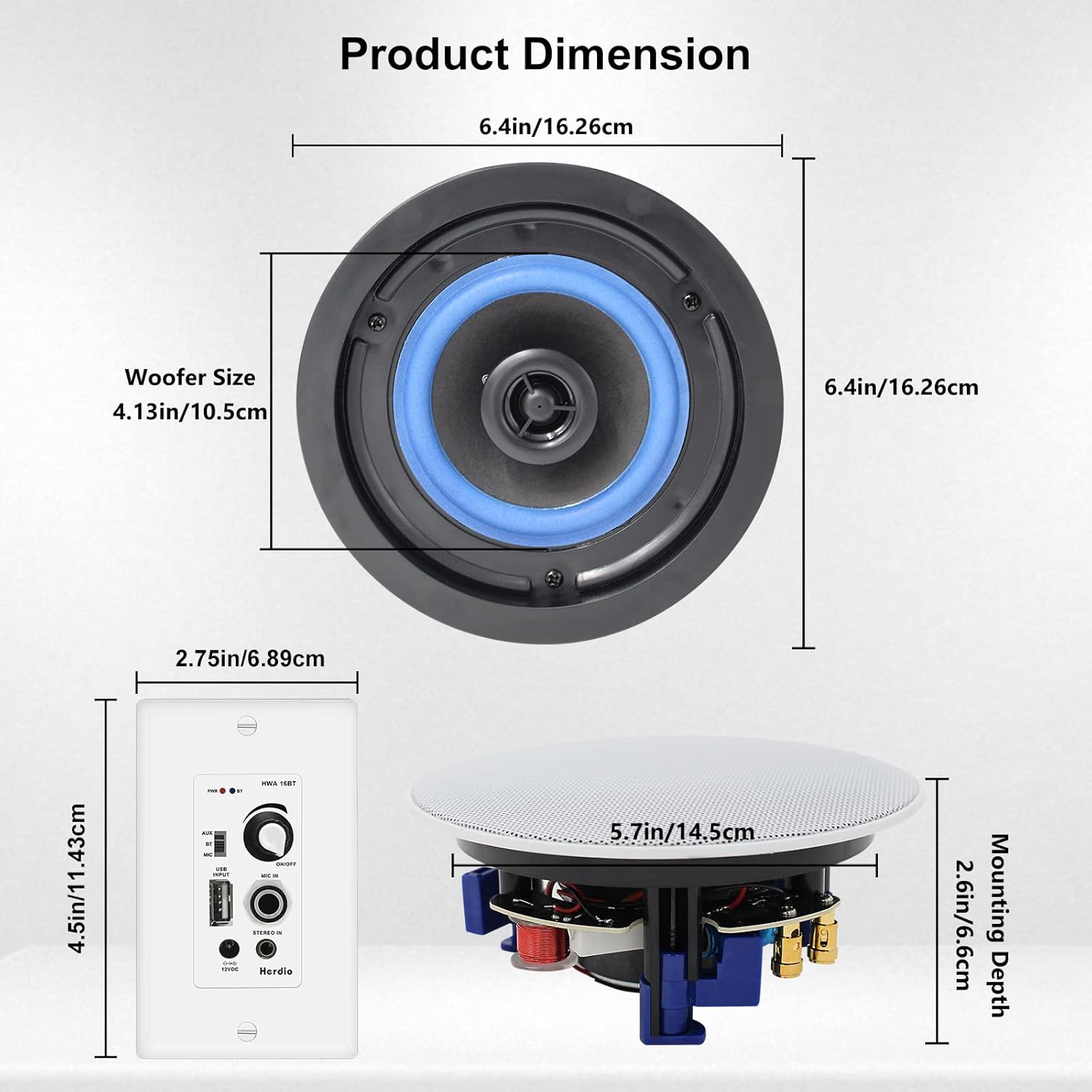 Herdio 4" Bluetooth Ceiling Speakers 320 Watts for Perfect Sound