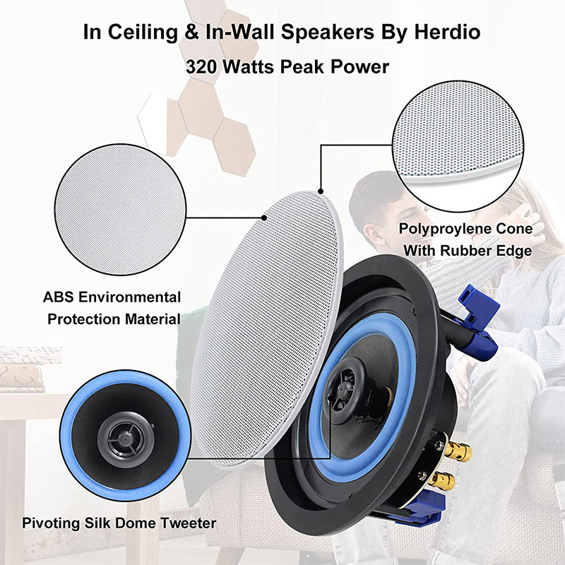 Herdio 4" Bluetooth Ceiling Speakers 320 Watts for Perfect Sound