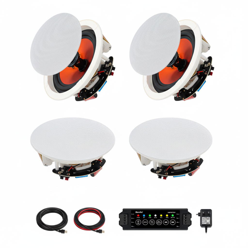 Herdio ceiling speakers complete package contents 4 speakers set home audio system bundle
