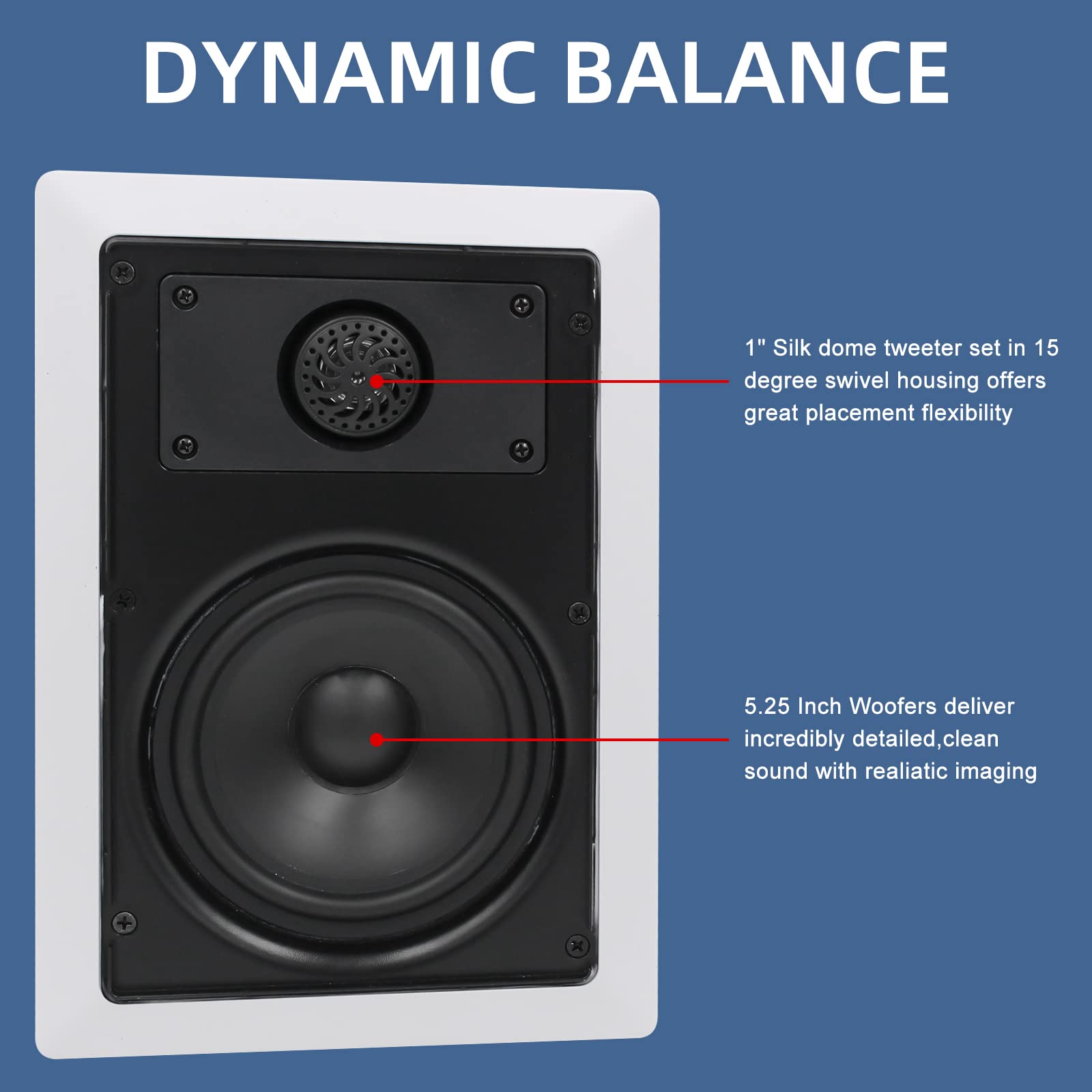 Herdio 5.25" Bluetooth In-Wall Speakers 200W | 2-Way Wireless Flush Mount Home Audio
