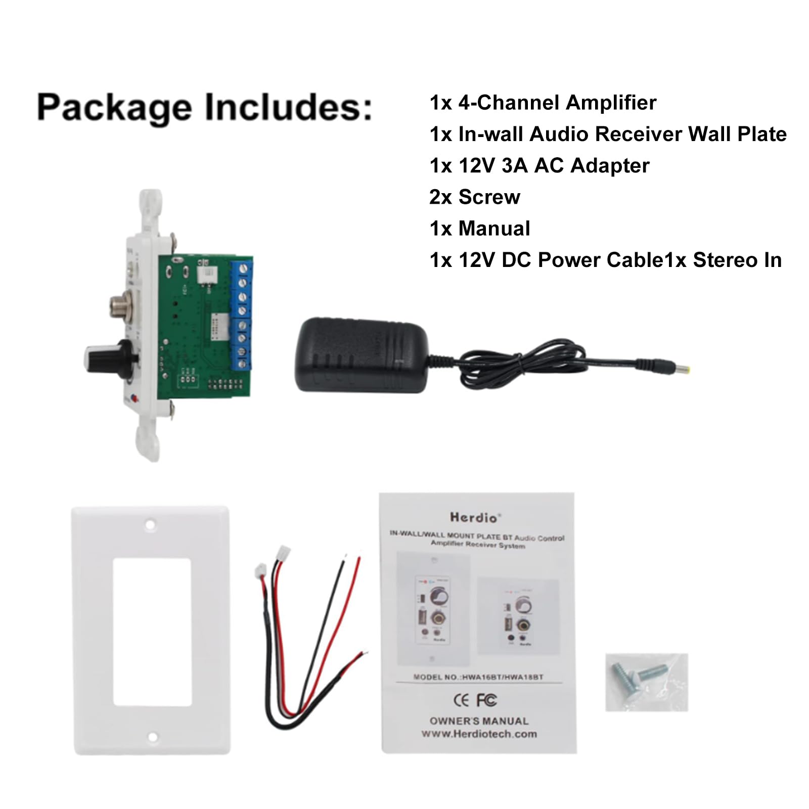 Herdio Wall Bluetooth Amplifier Audio Control AMP BTX HWA-16BT