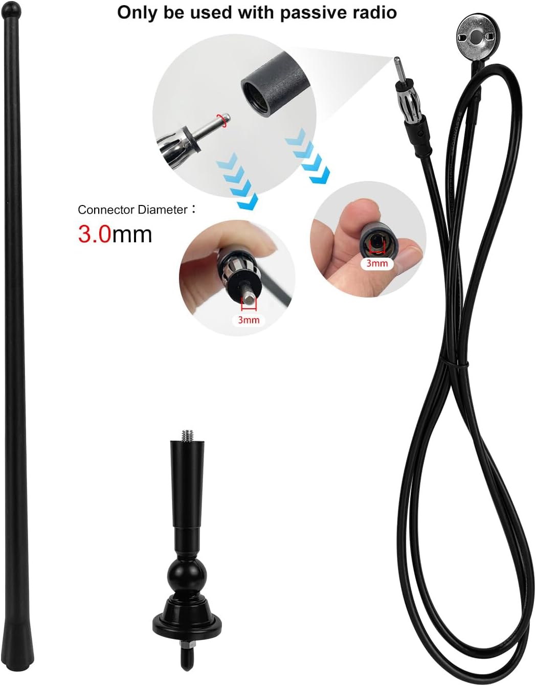 Herdio Waterproof Marine Antenna Rubber Duck Dipole Flexible Mast FM AM Antenna for Boat Radio Car ATV UTV RZR SPA