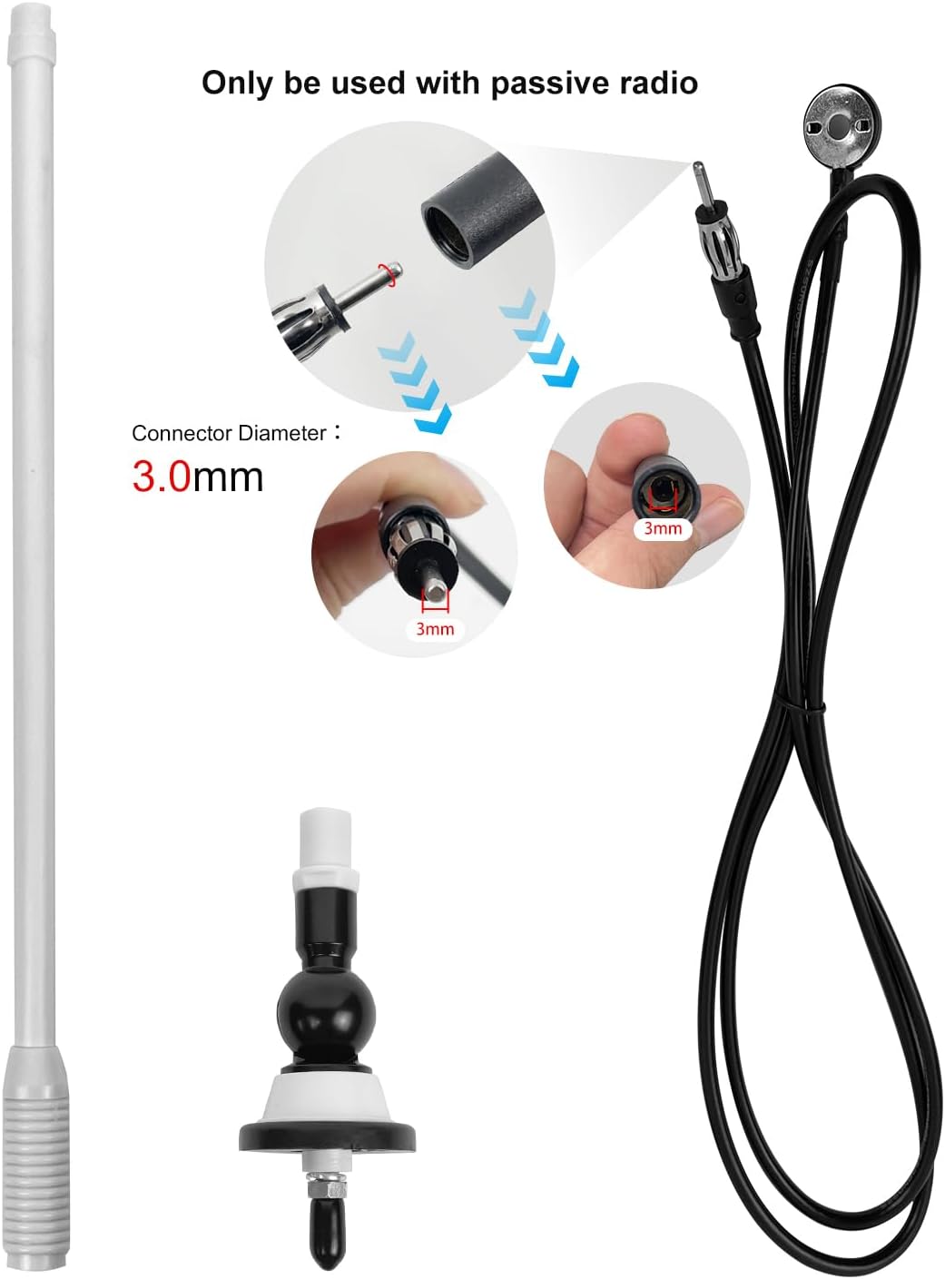 Herdio Waterproof Marine Antenna Rubber Duck Dipole Flexible Mast FM AM Antenna for Boat Radio Car ATV UTV RZR SPA