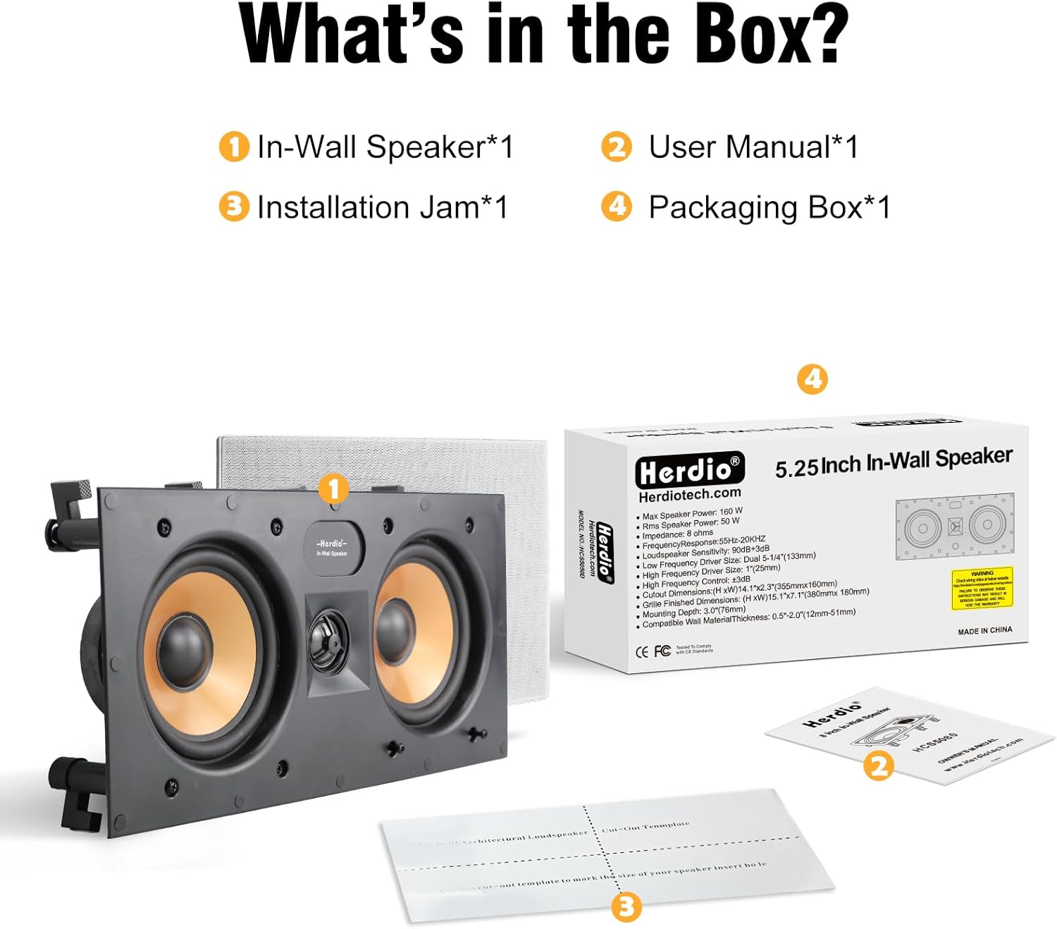 Herdio 5.25" In-Wall Center Channel Speaker | 2-Way Home Theater Flush Mount with Paintable Grille (Single)