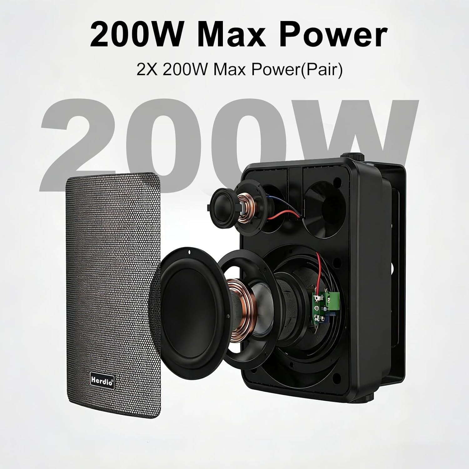 Herdio 6.5" 400W Outdoor Bluetooth Speakers, IPX5 Waterproof, Multi-Connection Up to 20 Units (2-Pack)