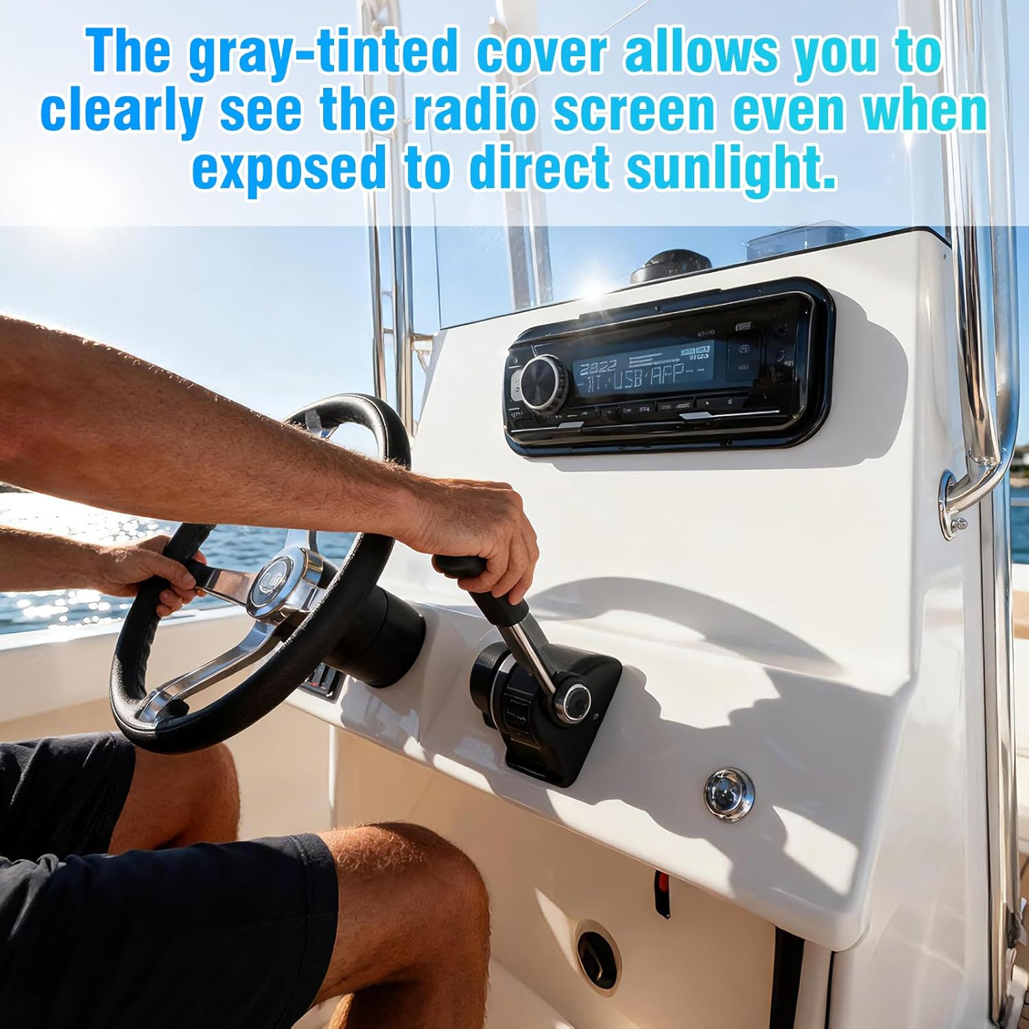 Herdio Universal Marine Stereo Cover | Water-Resistant Boat Radio Protector with Flip-Up Door & Neoprene Gasket (Black)