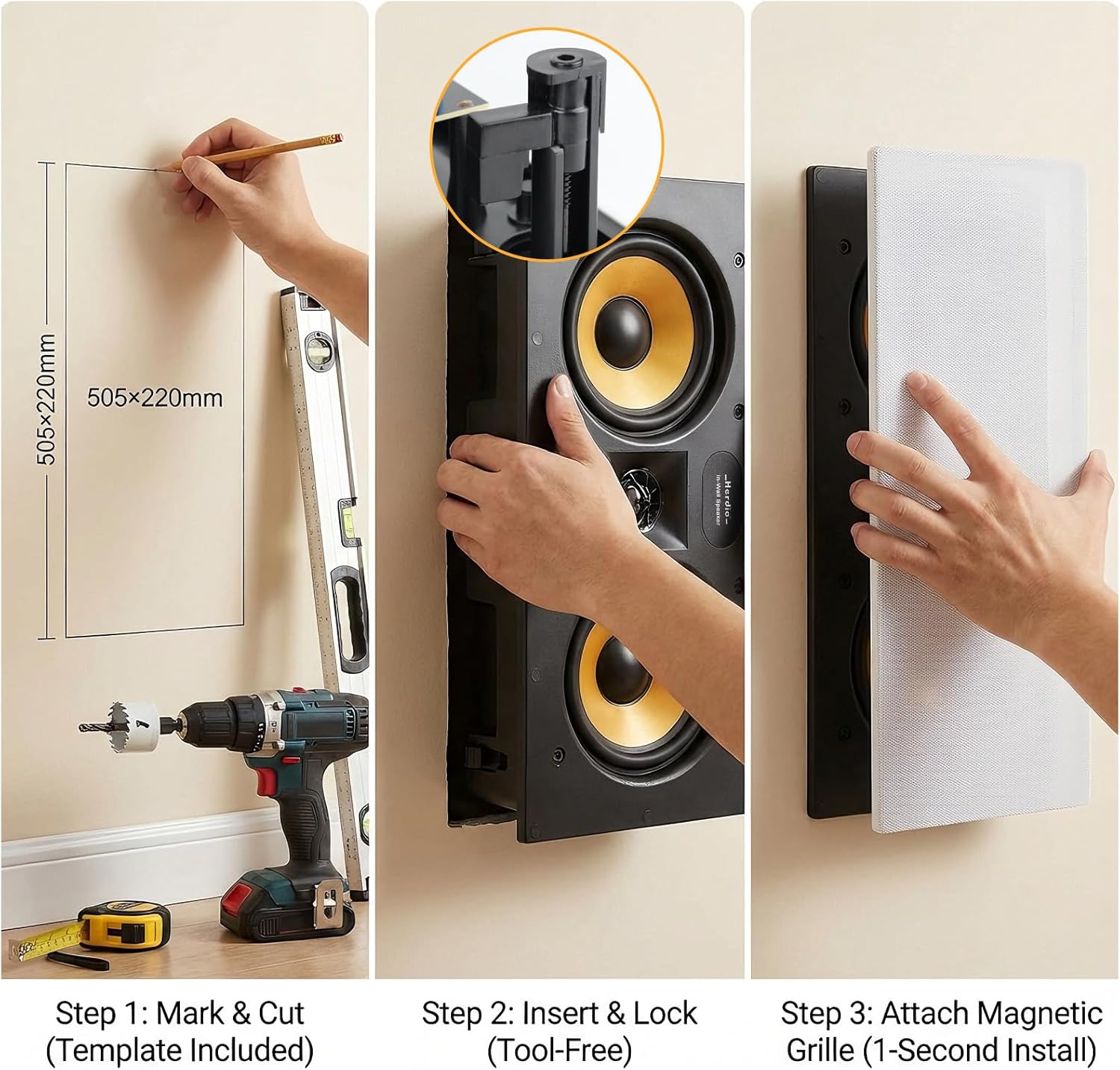 Herdio 5.25" In-Wall Center Channel Speaker | 2-Way Home Theater Flush Mount with Paintable Grille (Single)