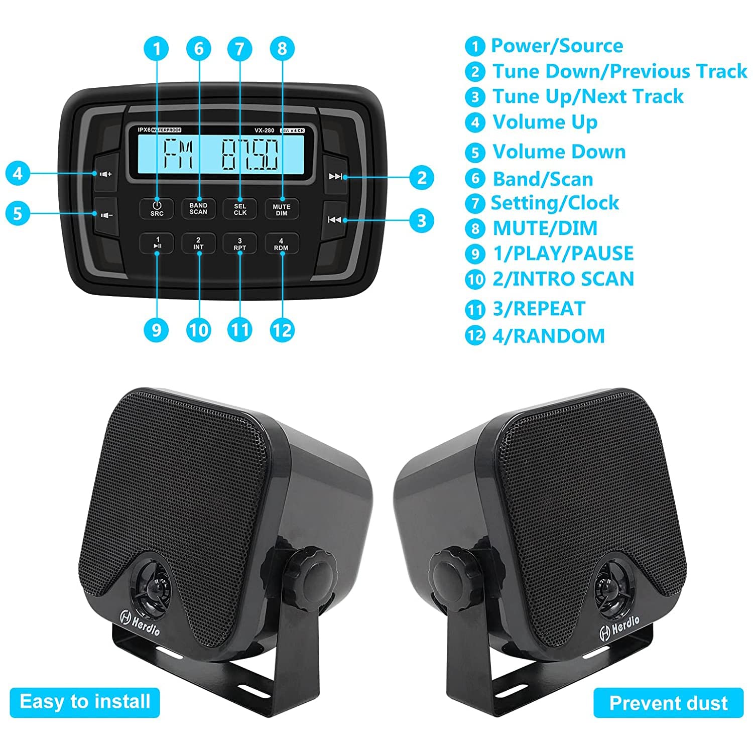 Herdio Marine Bluetooth Stereo Audio Radio for Boats