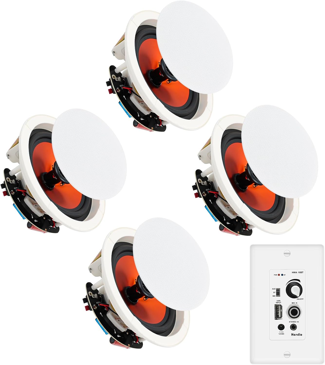 Herdio Bluetooth Ceiling Speakers Flush Mount In-Wall Amplifier Receiver (1 Pair)