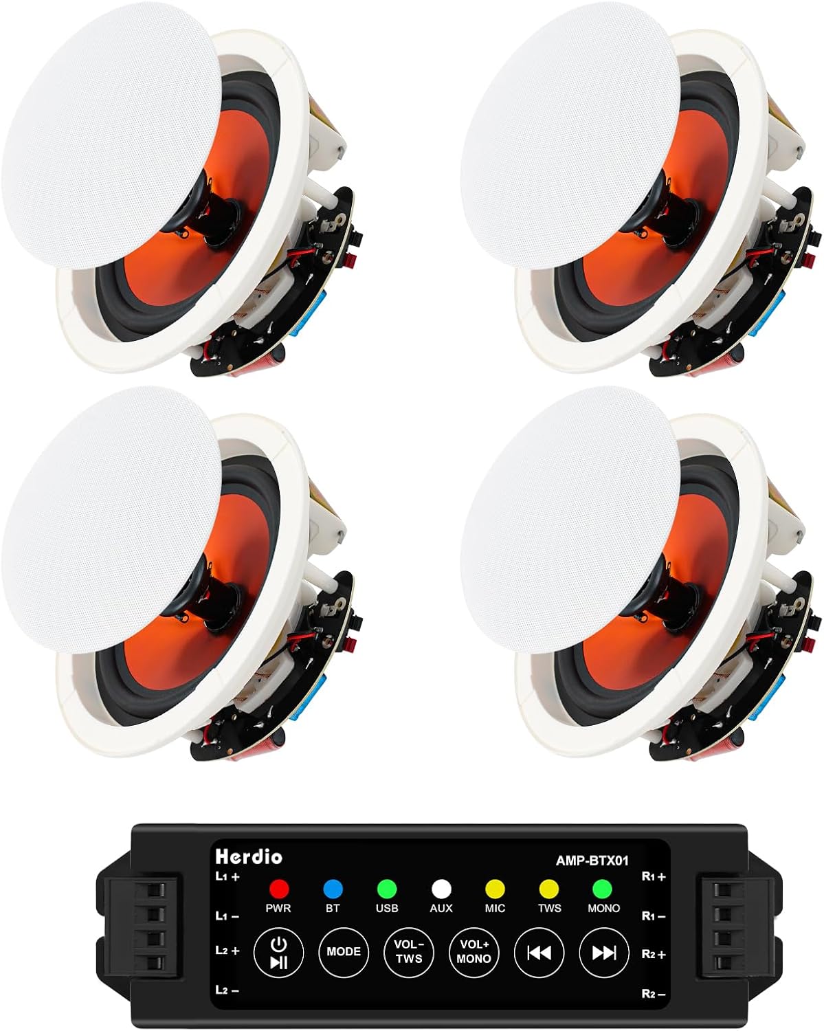 Herdio 4-8 Inch Bluetooth In-Ceiling Speakers 240W-800W with Amplifier, 2 or 4-Pack