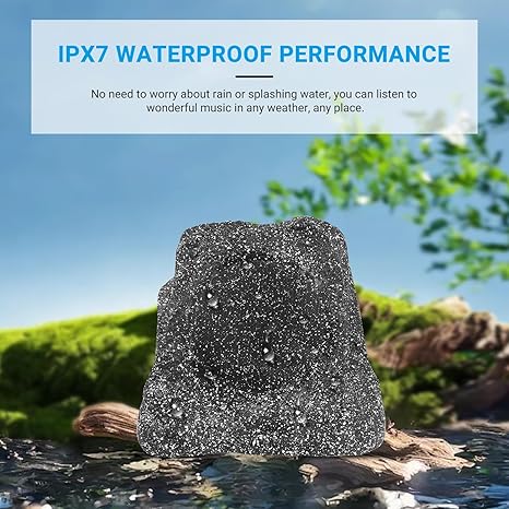 Herdio 8" Rock Speakers Outdoor Waterproof Bluetooth Wireless Solar Powered Max 120 Watt with Rechargeable Battery for Garden Patio Deck Pool Backyard(Single Gray)