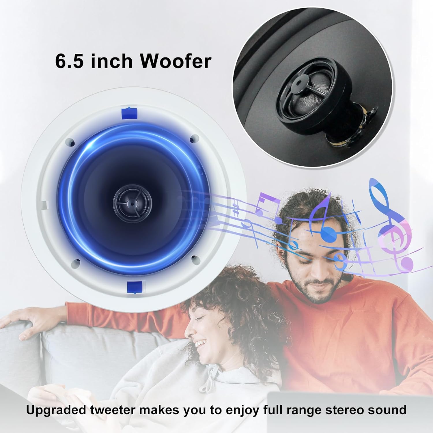 Herdio 6.5" In-Ceiling Bluetooth Speakers With 320 Watts 2-Way Powerful Stereo Sound Experience - HCS818BT