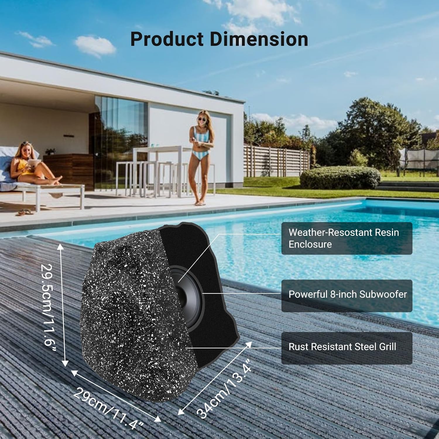Herdio 8" Rock Speakers Outdoor Waterproof Bluetooth Wireless Solar Powered Max 120 Watt with Rechargeable Battery for Garden Patio Deck Pool Backyard(Single Gray)