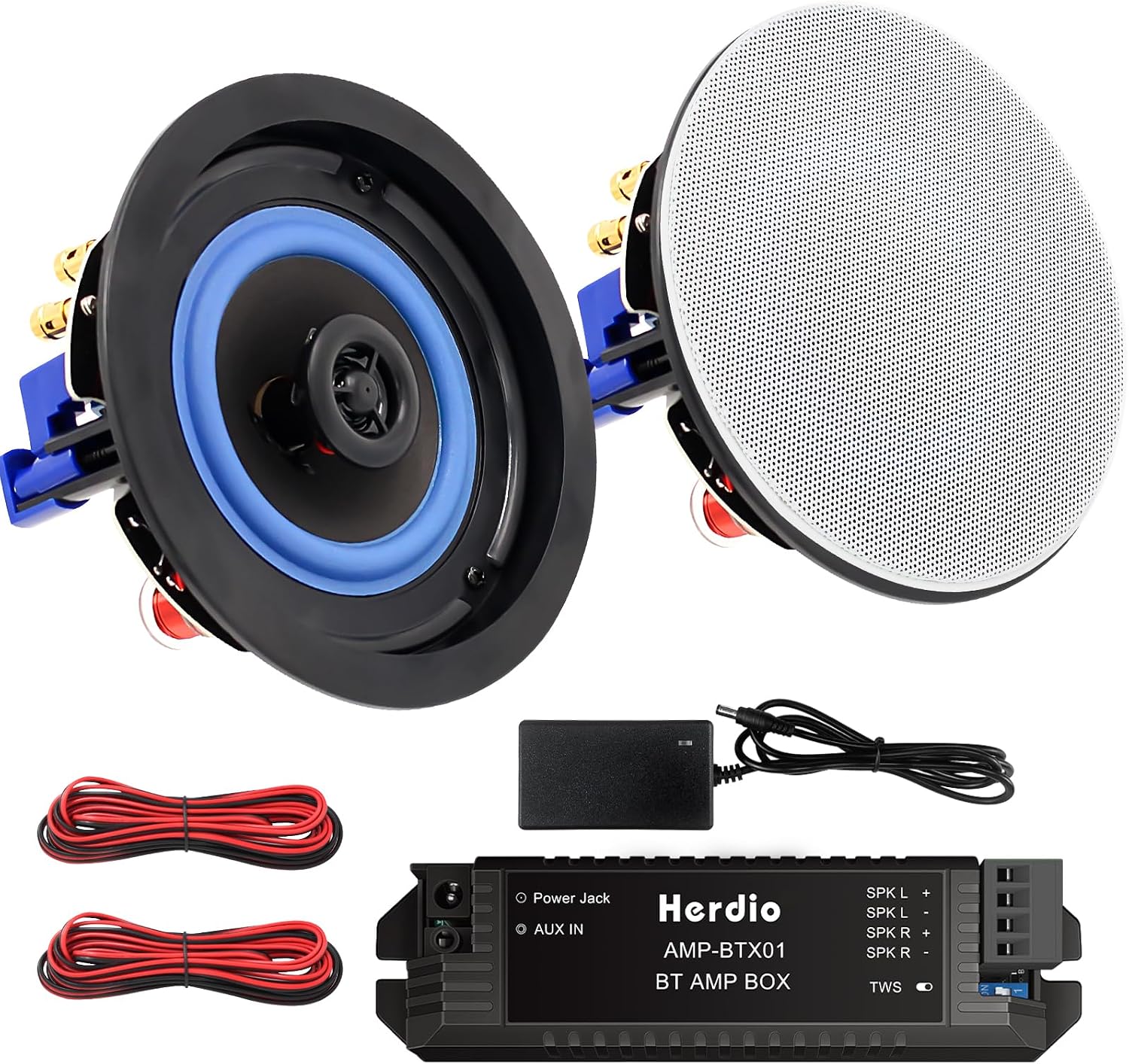 Herdio Bluetooth In-Ceiling Speakers 4" 5.25" 6.5" – Flush Mount, Water Resistant, 160W to 640W