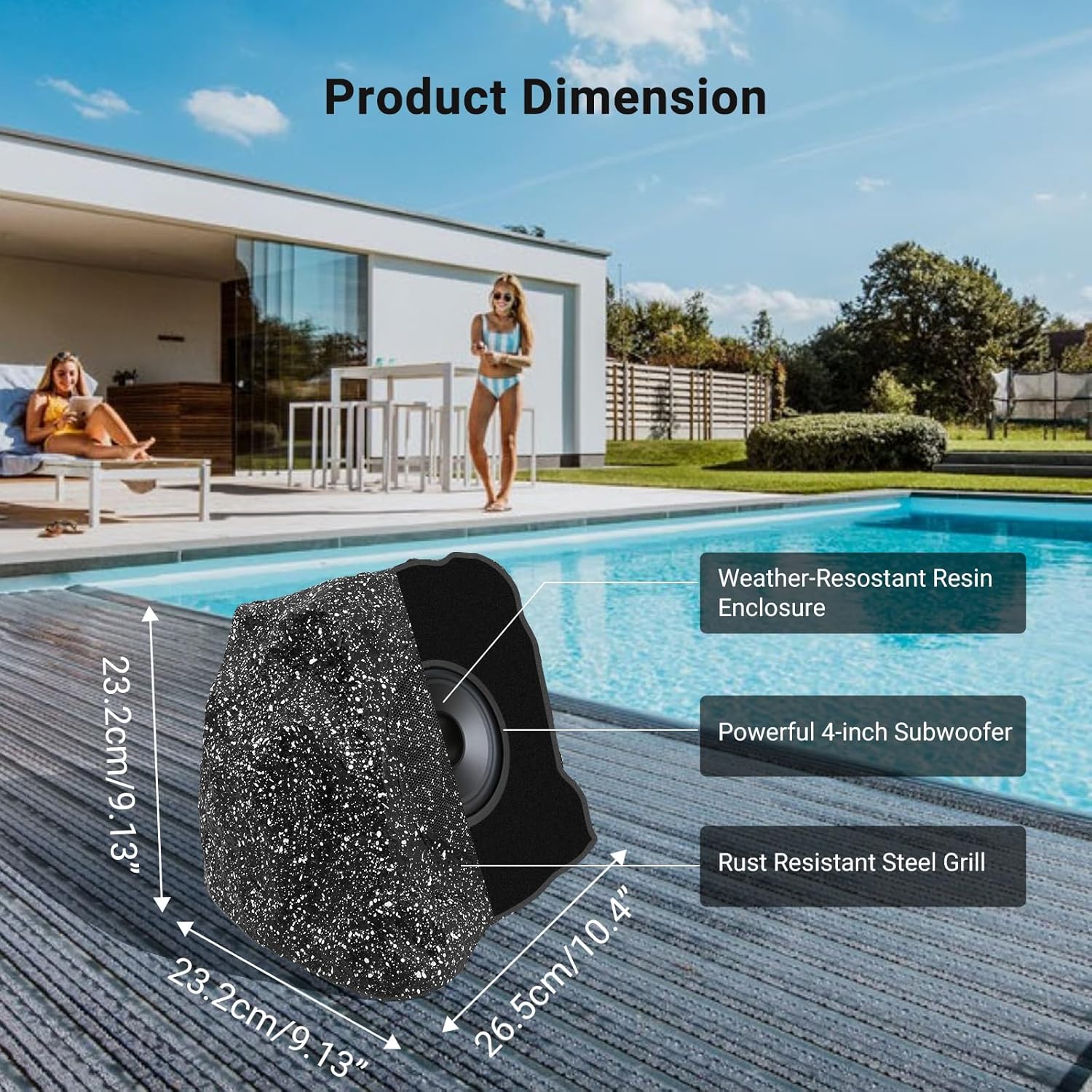 Herdio 4" Solar Powered Rock Bluetooth Speakers 80W With Rechargeable Battery Waterproof