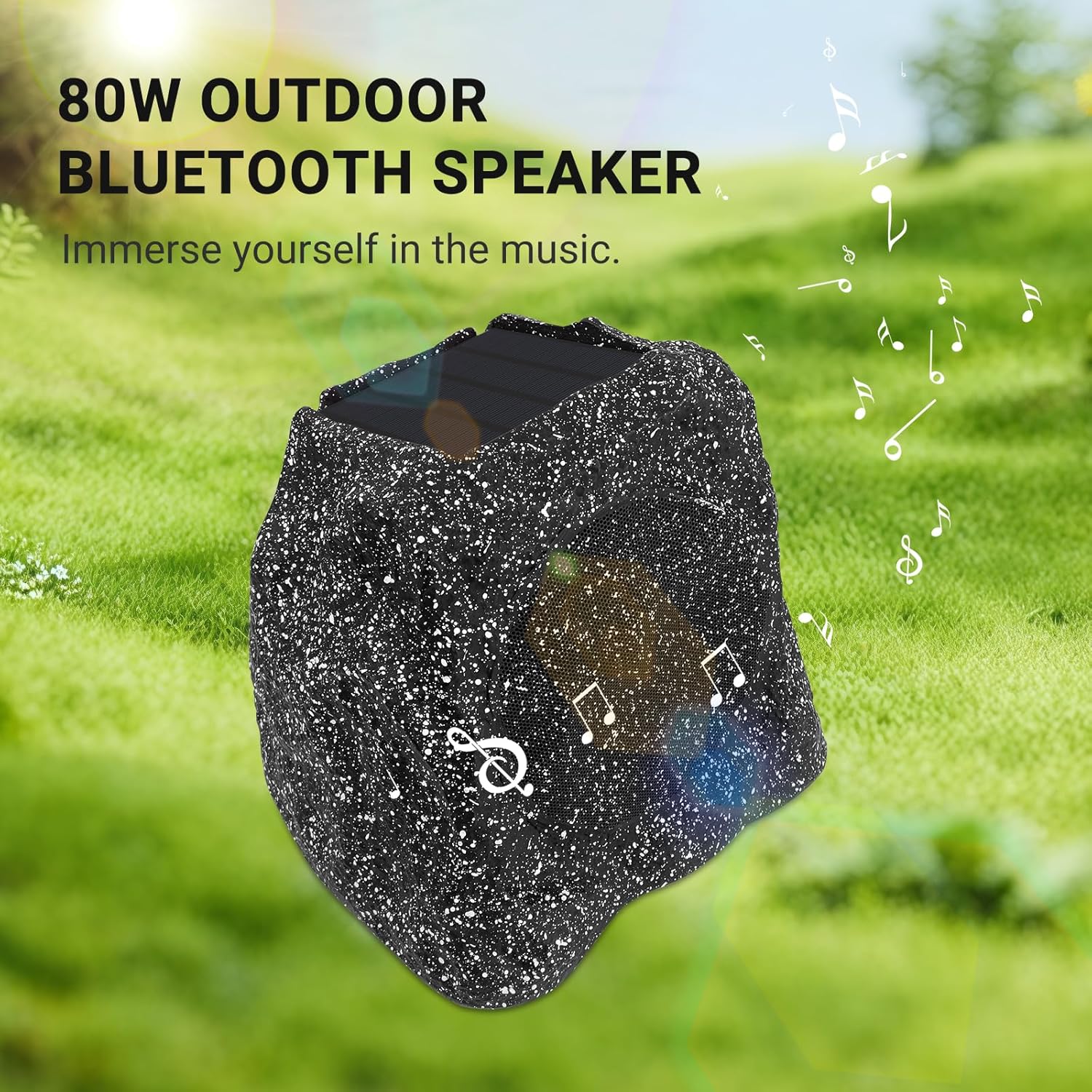 Herdio 4" Solar Powered Rock Bluetooth Speakers 80W With Rechargeable Battery Waterproof