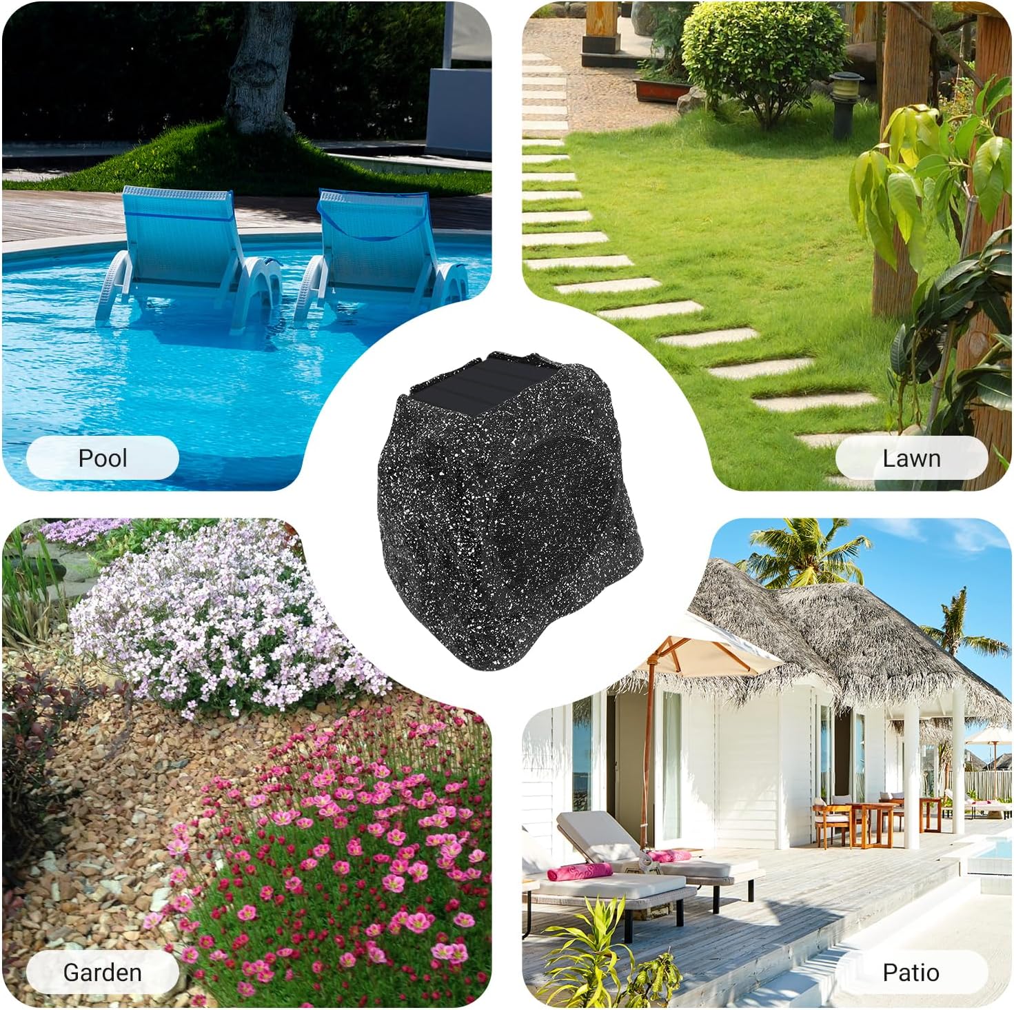 Herdio 6.5" Rock Speakers Outdoor Waterproof Bluetooth Wireless Portable Solar Powered Max 100 Watt with Rechargeable Battery for Garden Patio Deck Pool Backyard(Single Gray)