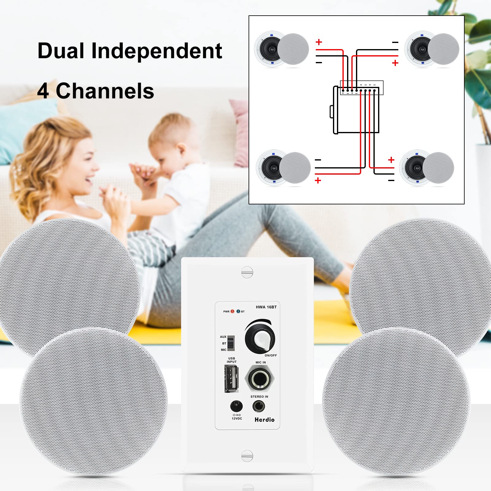 Herdio Wall Bluetooth Amplifier Audio Control AMP BTX HWA-16BT