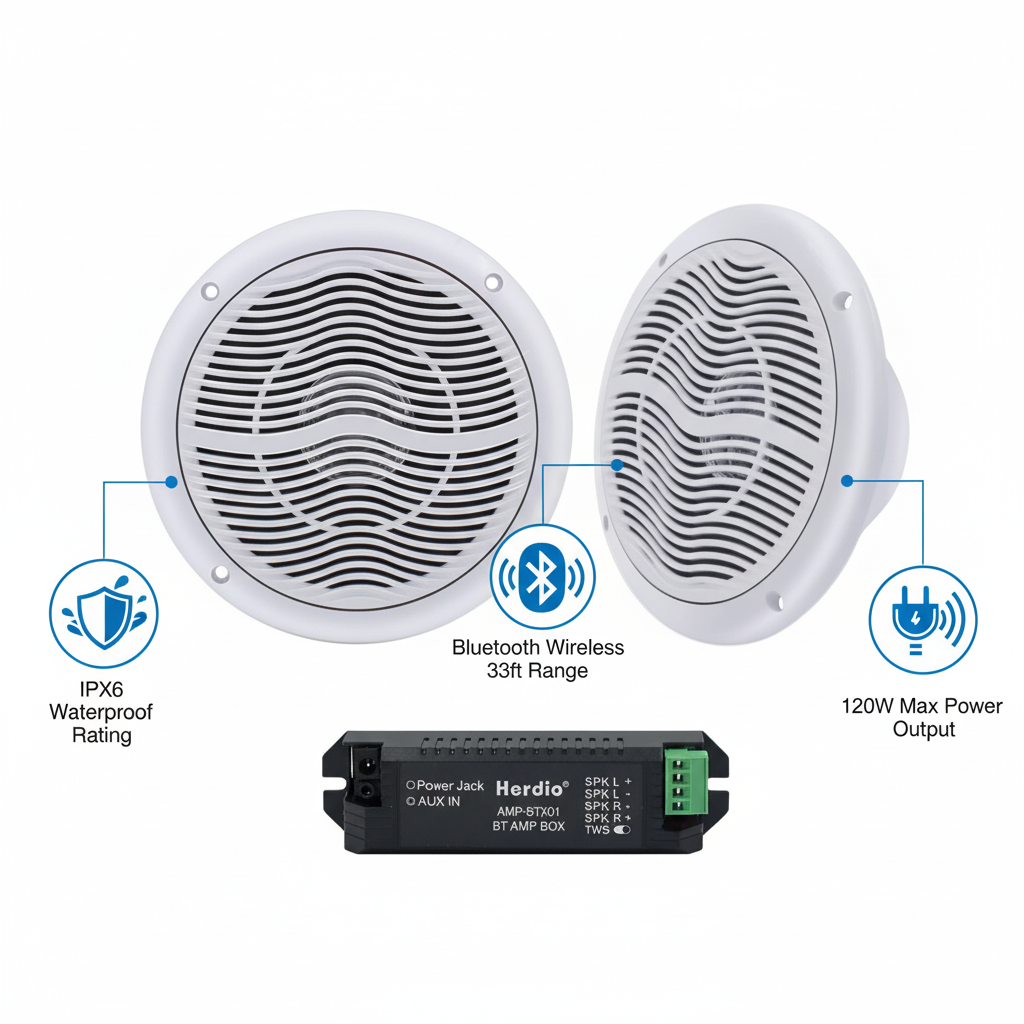 IP66 waterproof marine speakers with Bluetooth connectivity and rust-proof design