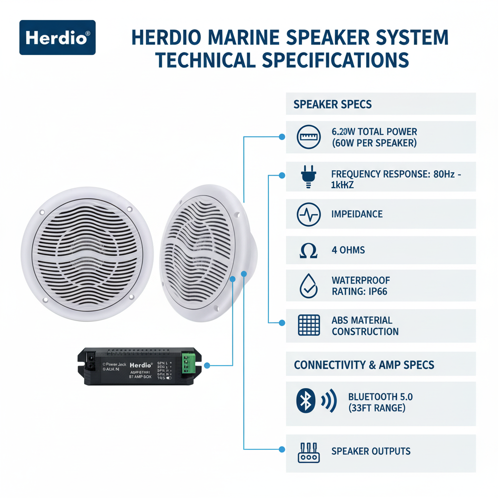 Technical specifications for 6.5" waterproof marine ceiling speakers - 120W power rating
