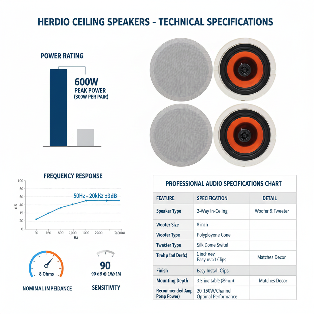 Technical specifications and parameters for Herdio HCS628 ceiling speakers