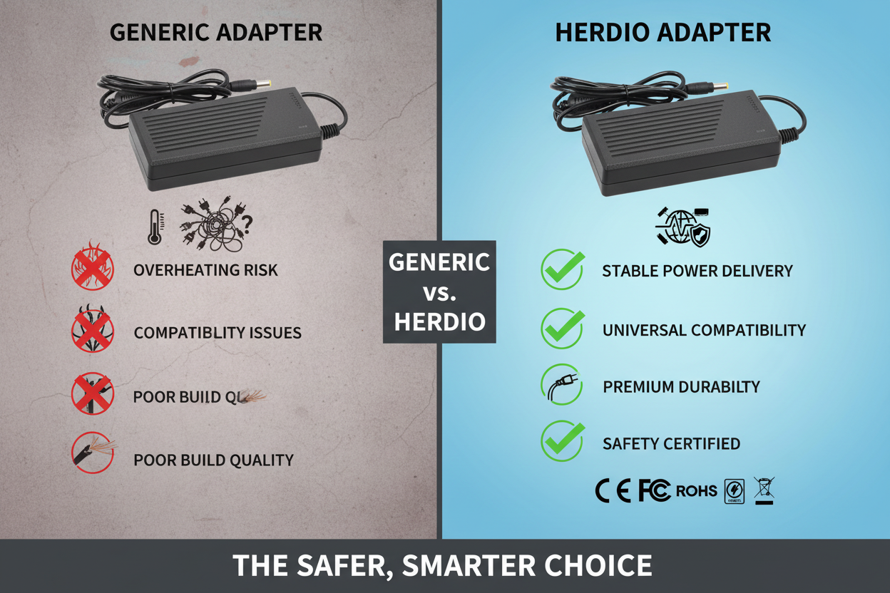 Herdio Power Adapter Key Features - Safe, Stable, Wide Voltage Input for Outdoor Audio Systems