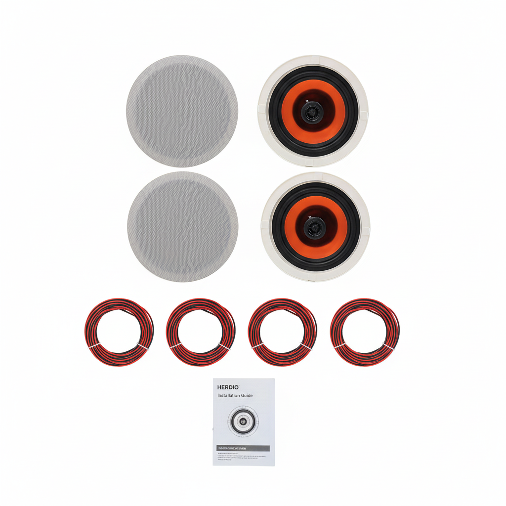 Package contents - 4 Herdio ceiling speakers with mounting hardware and accessories