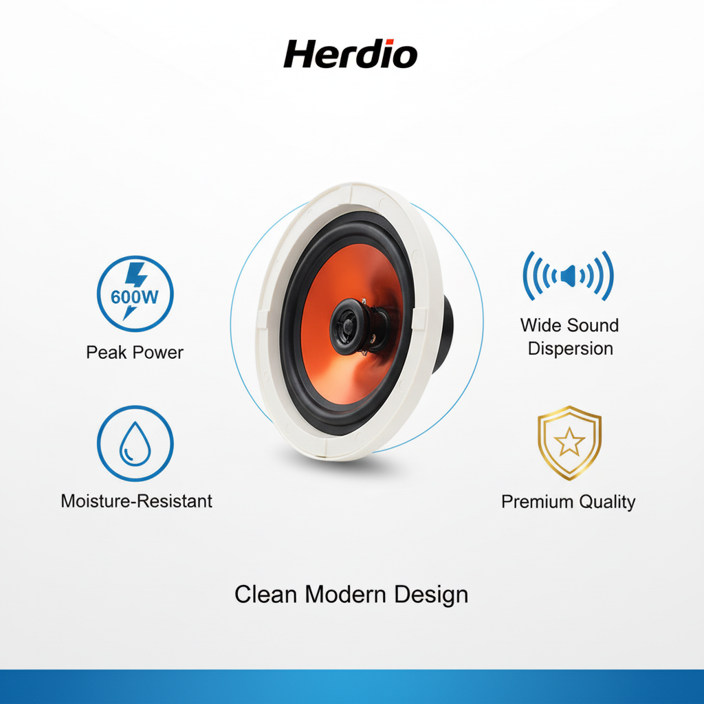 Key features of Herdio 600W ceiling speakers - powerful sound and easy installation