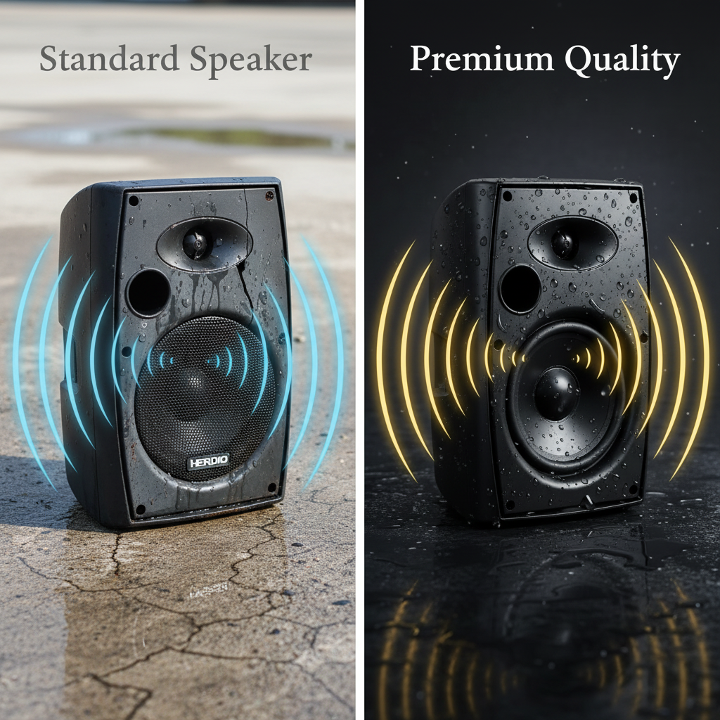Herdio outdoor speaker close-up tweeter woofer premium components high quality construction