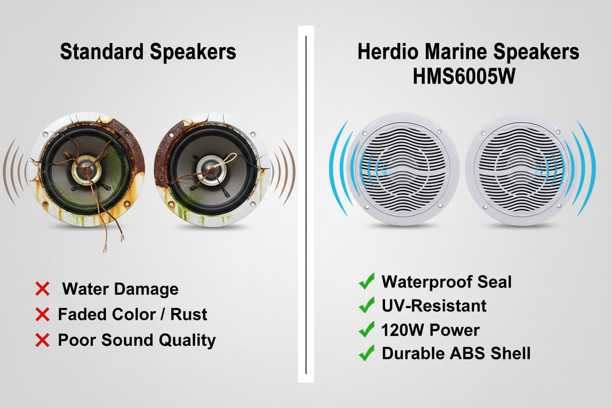 Herdio marine speakers comparison chart showing features and specifications