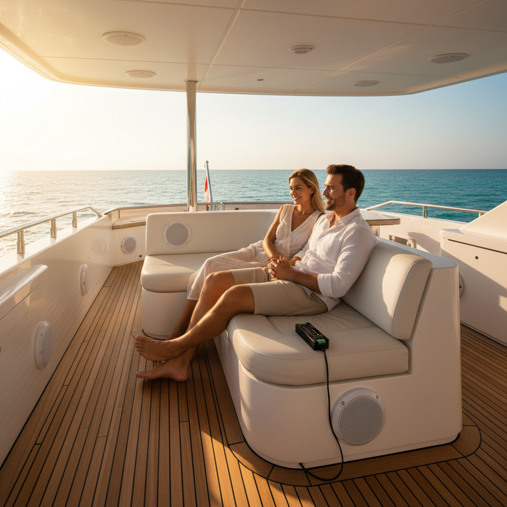 Marine speakers installed on luxury yacht deck outdoor lifestyle